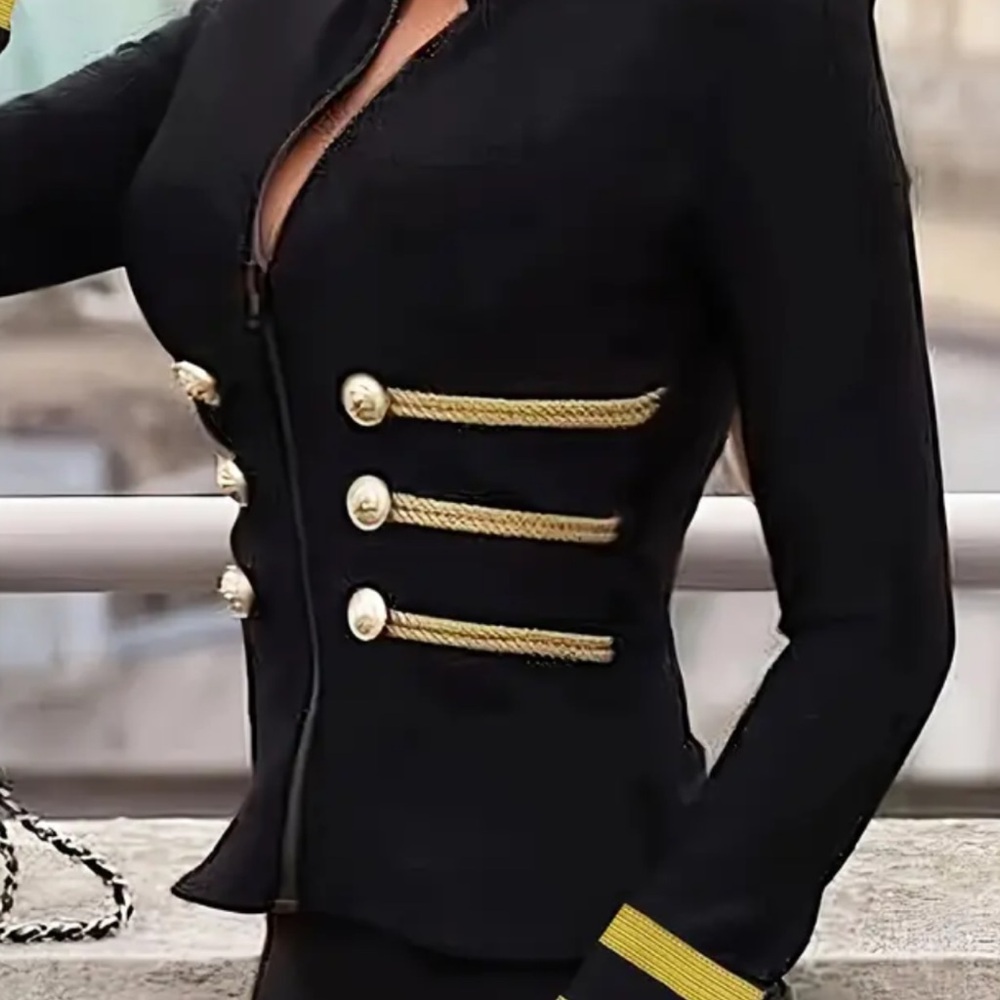 NAVY STYLE BANDAGE LONG SLEEVE WOMENS BRITISH JACKET